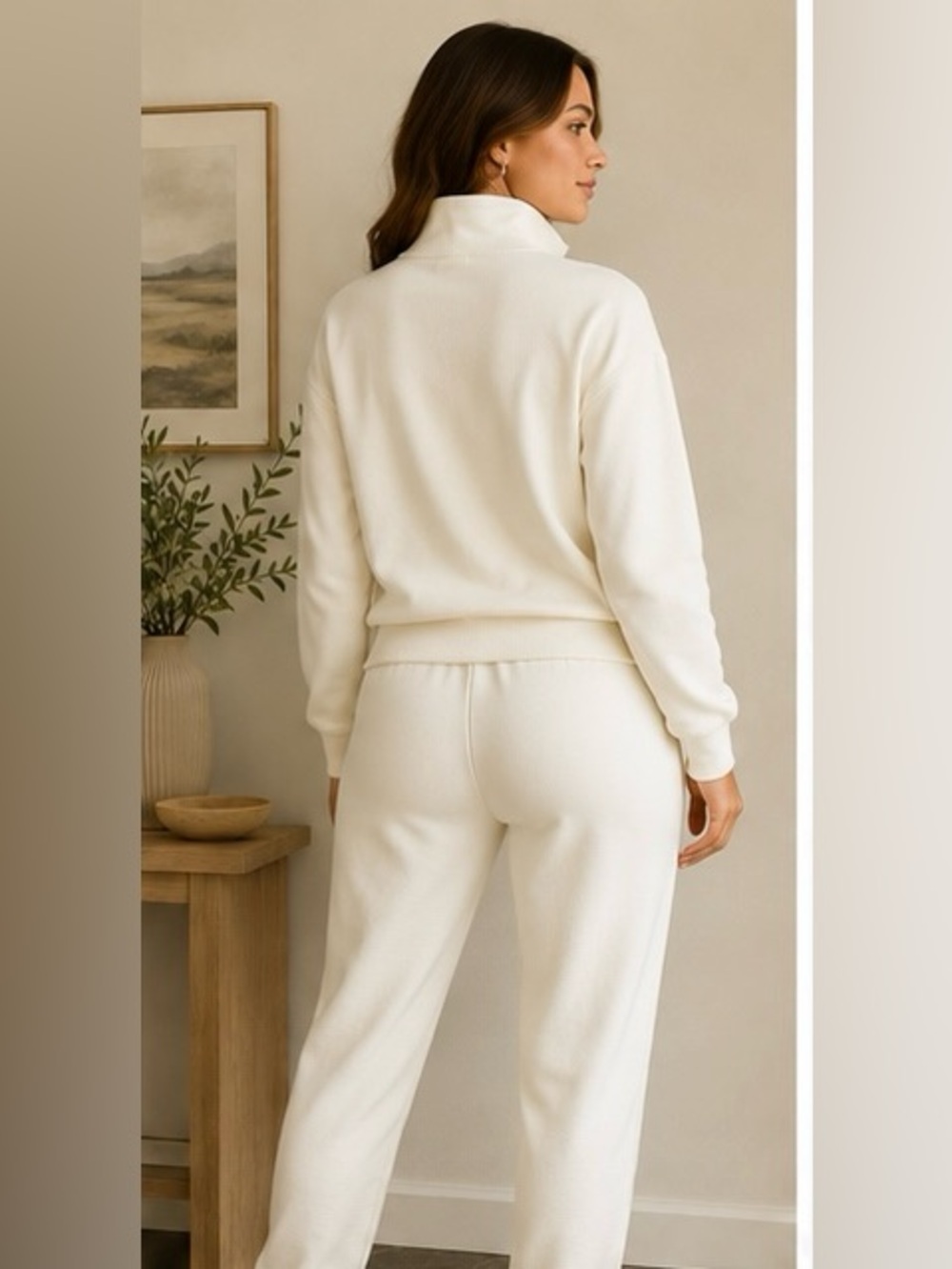 Women's Cream Half-Zip Sweatshirt & Jogger Set - Picture 2 of 9
